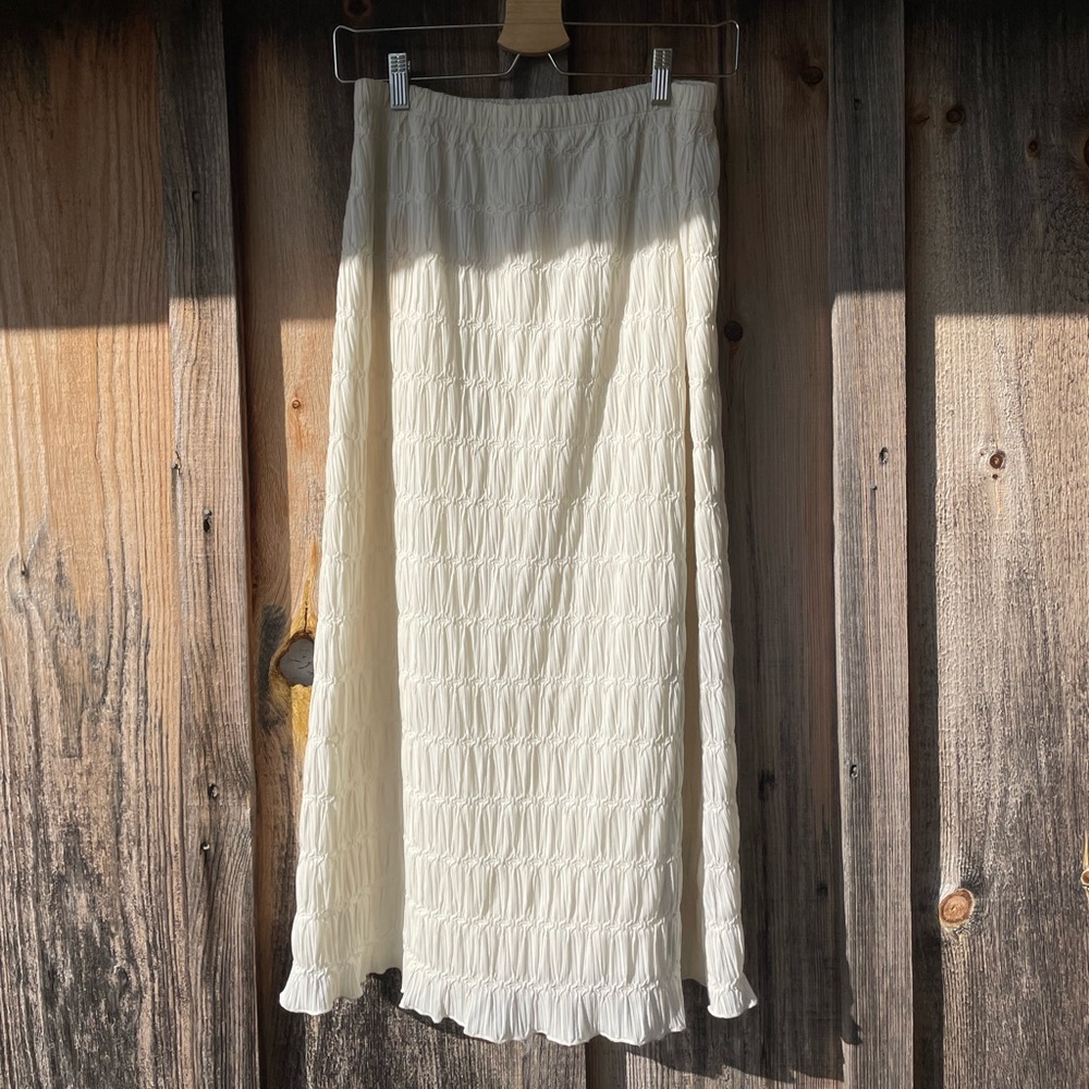 Vintage ruched cream midi skirt